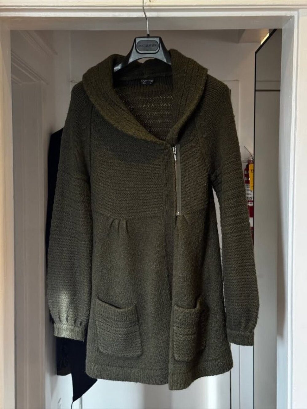 Topshop Forest Green Knit Sweater Jacket